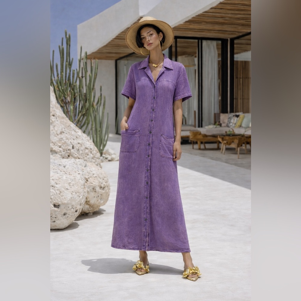 🪻100% Cotton Vintage purple denim style dress S ptp 18” 52” - Picture 1 of 5